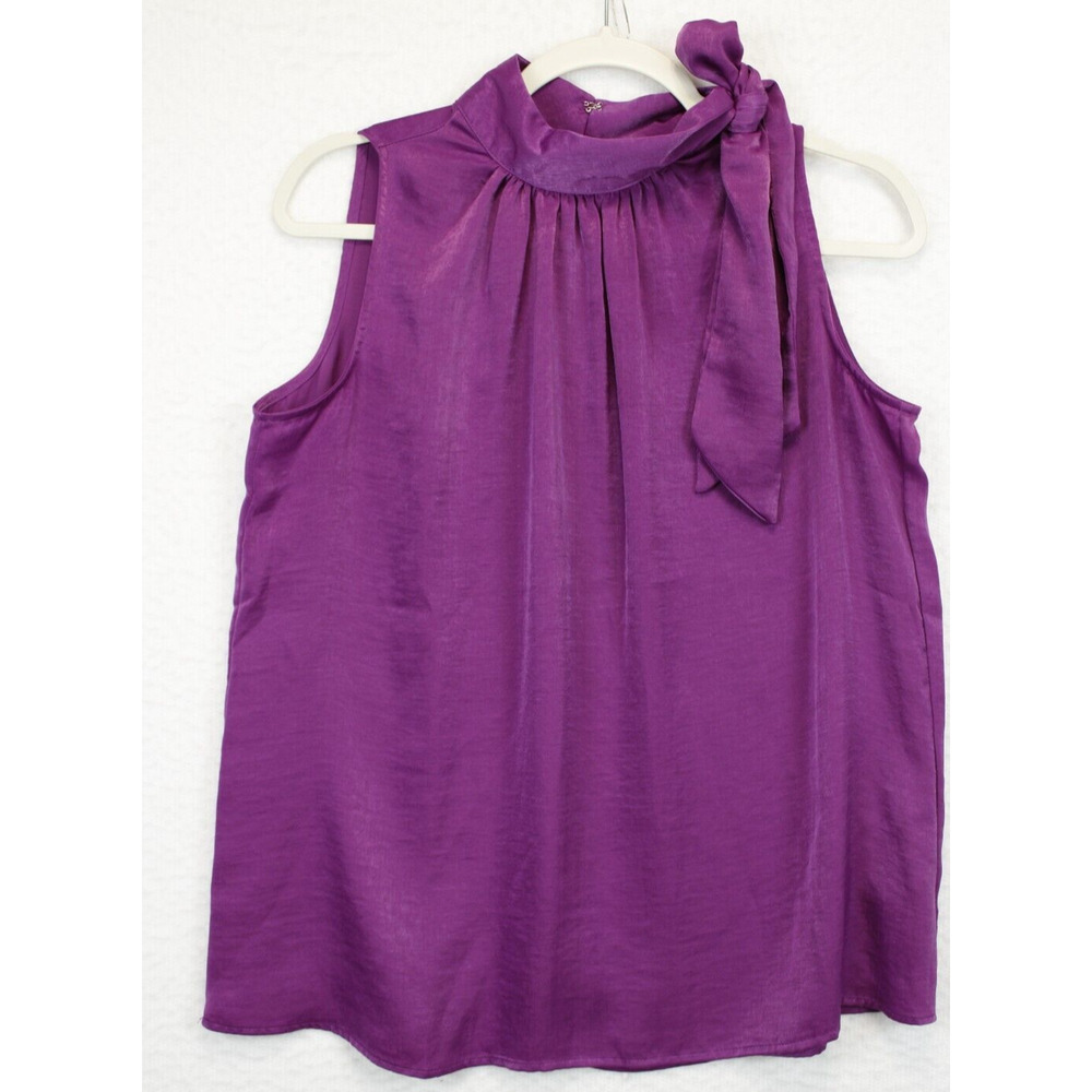 Worthington Sleeveless Top Women Tie Front Pleated Blouse Medium Purple